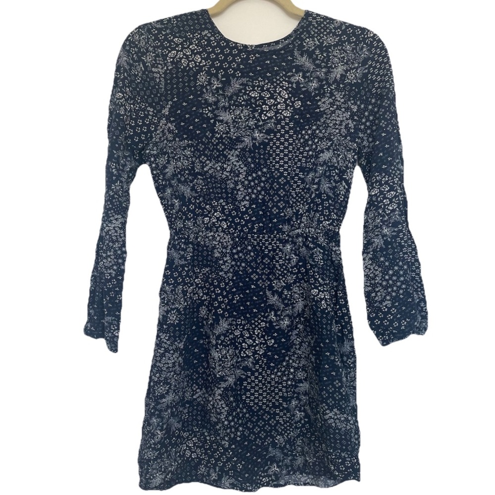Old Navy Woman Small Blue Floral Long Sleeve Smocked Dress Boho Whimsigoth